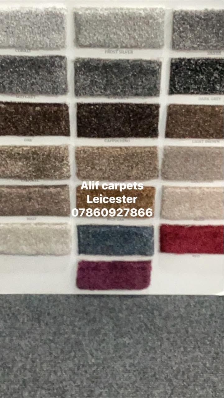 The shop’s sample board of plain carpet shades